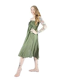 Boho Bohemia verano vestido falda larga para dama VIB, talla única, Verde Oscuro Sólido