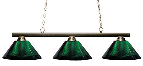 Z-Lite 155-3BN-ARG Sharp Shooter Three Light Billiard, Metal Frame, Brushed Nickel Finish and Acrylic Green Shade of Acrylic Material