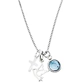 Sterling Silver Holy Spirit Necklace with Cross and Birthstone, Personalized Tiny Charm Necklace, Sterling Chain 16 18 or 20 Inch, Confirmation or Baptism Gift