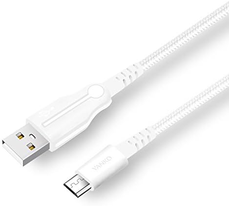 Vanko HARTech Military-Grade Micro-USB Nylon Charge and Sync Cable, Reinforced with Aramid Fiber, for Android Smartphones, Samsung, Huawei, Xiaomi, LG, HTC, Sony, Kindle, 5ft, White