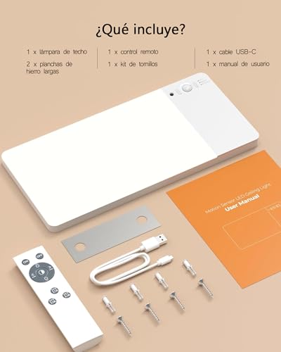 Lampara de Techo Recargable 12000mAh, Luz LED Inalámbrica Magnética con Sensor de Movimiento y Control Remoto, 3 Colores Regulable, Sin Cables para Recámara, Cocina, Baño y Clóset