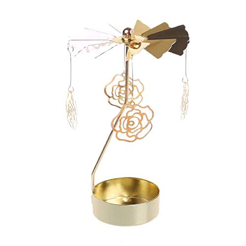 JK Home Spinning Tealight Candle Holder Lanterns Wedding Home Table Decoration Valentine's Day Gift R:Gold Rose