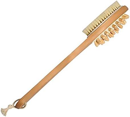 Japanese Bath Blossom Bamboo Body Brush for Back Scrubber Natural Bristles Back Brush with Long Handle for Exfoliating Skin　Wood Beads for Massage - Use Wet or Dry - Suitable for Men and Women
