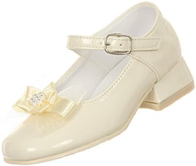 Rain Kids Little Girls Ivory Patent Bow Glittery Stud Dress Shoes 10 Toddler