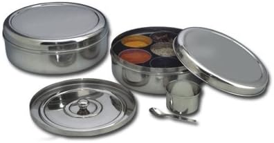 Stainless Steel Spice Box for Spice Organizer With Lid For Kitchenware tools Indian Masala Dabba, Spice Rack, Spice Storage box, Include 7 steel containers for spice and 1 Spoon Indian Spice box