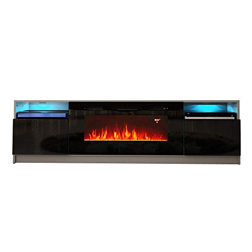 MEBLE FURNITURE & RUGS York 02 Electric Fireplace Modern 79" TV Stand (Gray/Black)
