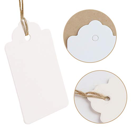 HAKACC Kraftpapier Anhänger, 200 STK. Geschenkanhänger Weiß Etiketten Kraftpapier Anhänger mit Schnur Wunschkarten für Hochzeit Weihnachten