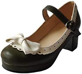 ELFY Women's Cute Lolita Cosplay Shoes Bow Mid Chunky Heel Mary Jane Pumps
