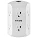PHILIPS 6 Outlet Wall Charger, Resettable Circuit Breaker, Grounded, Multi Outlet, Side Access, Space Saving Design, Wall Tap, White, SPS1460WA/37