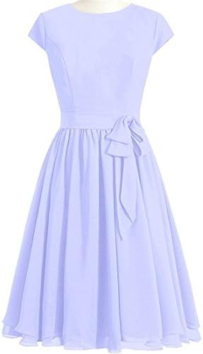 FirstL Women Short Bridesmaid Dress Round Neck Chiffon Mother Gown Voilet us4