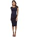 PattyBoutik Mama Crewneck Crochet Lace Inset Ruched Sheath Dress (Navy Blue M)