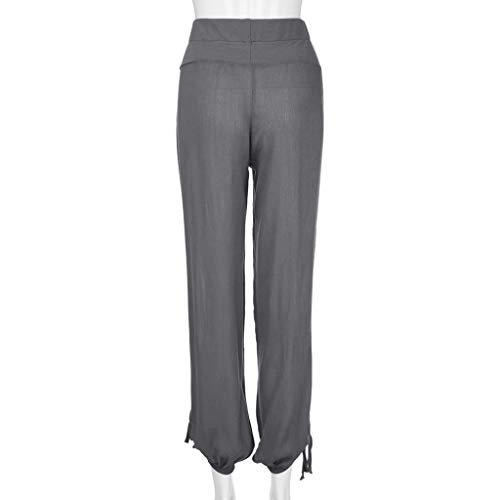 Mnyycxen Womens Casual Loose Plus Size Elastic Waist Cotton Trouser Cropped Wide Leg Pants Gray
