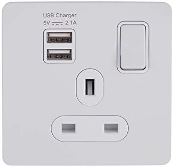 Schneider Electric Ultimate Screwless 13A Switched Socket USB 2.1A White