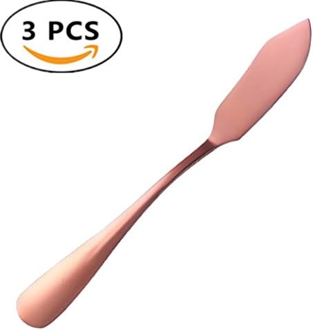 Yeefant Luxury Cutlery Sterling Quality Stainless Steel Upscale Dinnerware Flatware Dessert Butter Cheese Cake Cream Tool Spatula Handle Baking Mould for Bread Kitchen Restaurant,3 Pack,Red Gold