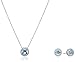 MORGAN & PAIGE .925 Sterling Silver Rhodium Plated Swiss Blue Topaz and Created White Sapphire Halo Stud Earrings and Pendant Necklace Jewelry Set for Women - Choice of Gemstone, Jewelry Set for Her