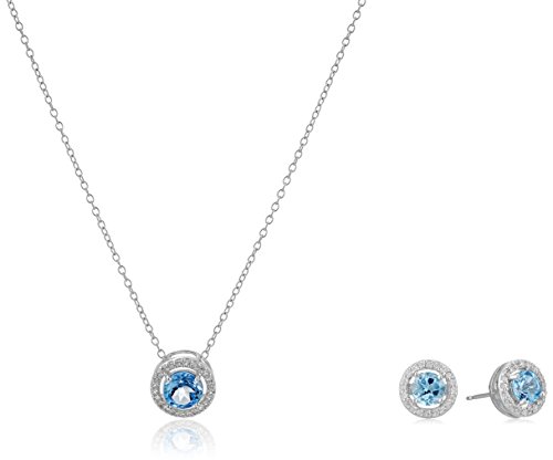Rhodium plated sterling silver swiss blue topaz and created white…