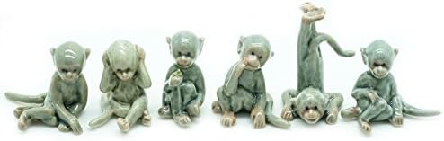 Animal Miniature Handmade Porcelain Statue Gray Monkey Set Figurine Collectibles Gift