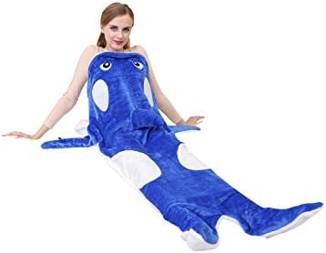 Whale Blanket, WhaleTail Plush Blanket for Kids and Adults, Soft All Seasons Boys and Girls Sleeping Bag (Blue)