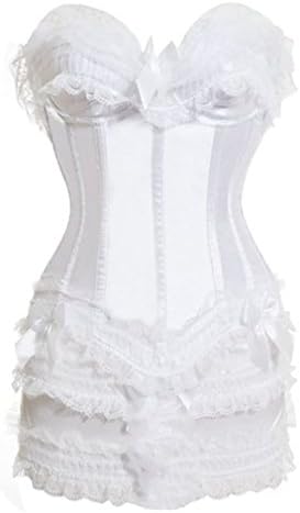 DarlingLove Women's Flouncing Satin Lace Corset Skirt Dress Clubwear Gift Idea White L