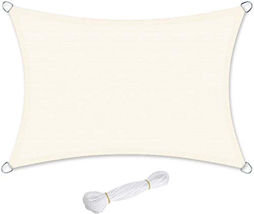 SONGMICS Sonnensegel 2 x 3 m, Sonnenschutz aus HDPE-Gewebe, luftdurchlässig, wasserdurchlässig, für Terrasse, Garten…