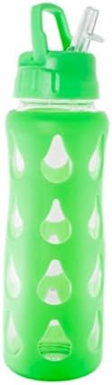 Aroma Oil Tools - Glass Water Bottle with GREEN Silicone Patterned Shell - 22oz - Single