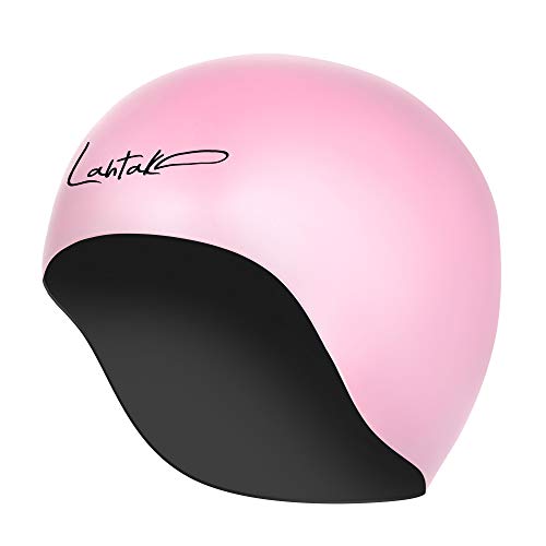 Swim Cap Reversible 3D - Swimming Cap Women Men - Silicone Swim Cap Waterproof- Best for Short and Medium Long Hair - Adult Swim Cap - Youth Swim Cap - Swim Hats (Black & Rose Quartz)