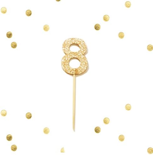 Set of 10 - Gold Glitter Number 8 Eight Cupcake Cake Picks, Birthday Cake Topper, Metallic Gold Party Decor, Baby Shower, Handmade, Numeral 8