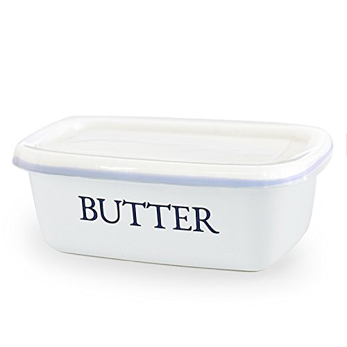 SveBake Butter Dish - Enamel Butter Boat Unbreakable Butter Keeper Container with Airtight Plastic Lid for Kitchen, White - Thumbnail 7