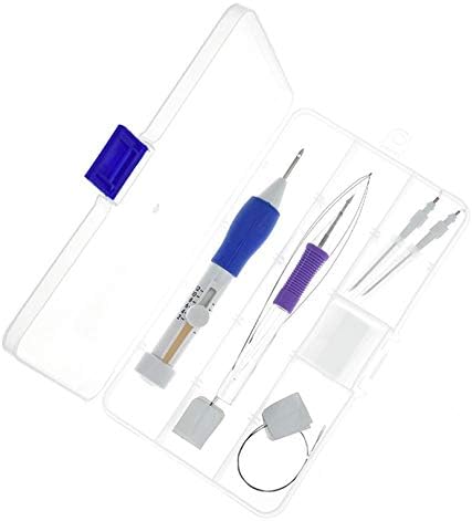 CloverUS ABS Plastic Magic Embroidery Pen Punch Needles Set, Punch Needle Embroidery kit with 3 pcs Needles 4 Threaders, Sewing Accessories with Storage Box