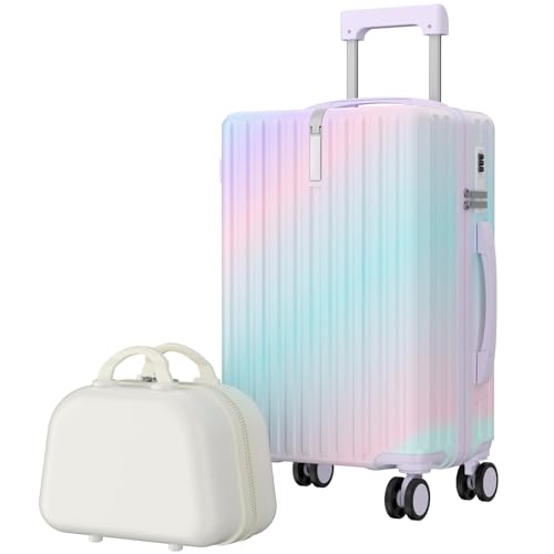 HOGESA Maleta Carry On, 20" y 14", con Neceser, Portavasos, USB Puerto de Carga y Práctico Gancho, Ruedas Giratorias Silenciosa 360°, Candado de Seguridad(Arcoíris)