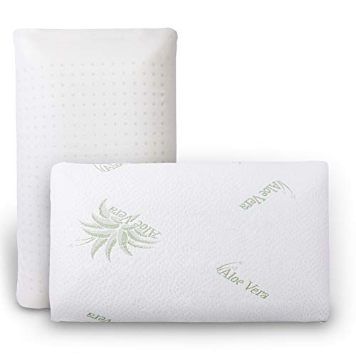 HOMFY Orthopädisches Kissen für Nacken Schutz Kopfkissen aus reiner Memory Foam (Antiallergiker) Schlafkissen aus luftdurchlässiger Bambusfaser mit Aloe-Vera-Bezug 73x40x15cm weiß
