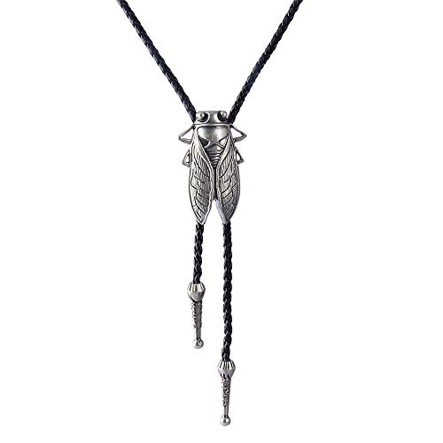 AZORA Western Cowboy Vintage Bolo Tie Retro Leather Necktie Black Men Boys (Cicada Silver Bolo Tie)