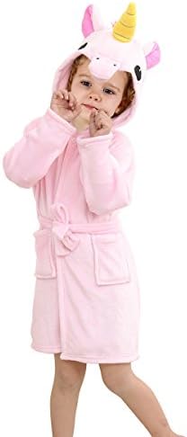TOLLION Toddlers/kids Unicorn Hooded Robe Soft Fleece Bathrobe Children Pajamas Baby Plush Robe (3T, U-Pink)