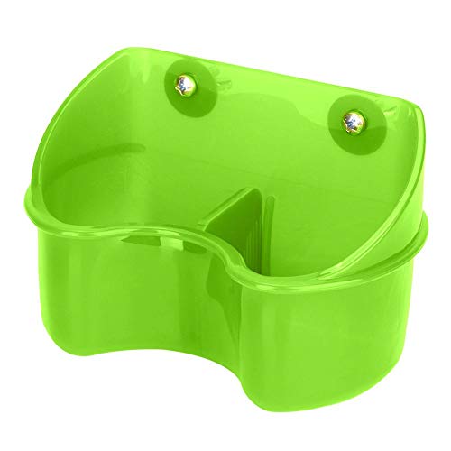 Bird Cage Feeder, Plastic Double Feeding Bowl Dish No-Mess Fixed Food Water Feeder for Parrots Budgie Cockatiel Poultry Pigeon Quail (Green)