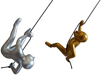 Climbing Man Gold and Silver Color Hanging Wall Piece of Art Solid, Durable Polyresin Construction – Handmade, Highly Motivational Home Décor Item – Wide Variety of Colors