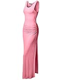 Thanth Womens Sleeveless Side Shirring Waist Maxi and Midi Dress