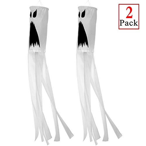 PINCHUANG 2 Pack 40 Inch Halloween Pumpkin Ghost Windsock Flag, Halloween Windsock Outdoor Hanging Decoration for Front Yard Patio Lawn Garden Party Decor (Ghost Windsock) - Thumbnail 5
