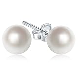 Jane Stone Sterling Silver Stud Earrings White Freshwater Pearl Earrings for Women Girls Bridal Jewelry