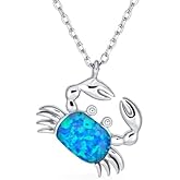 Gemstone Pink Blue White Tropical Vacation Nautical Created Opal Beach Lobster Claw Crab Stud Earrings Pendant For Women .925 Sterling Silver October Birthstone