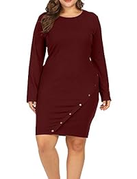 Allegrace - Vestido de punto de manga larga para mujer, vestido de metal con botones