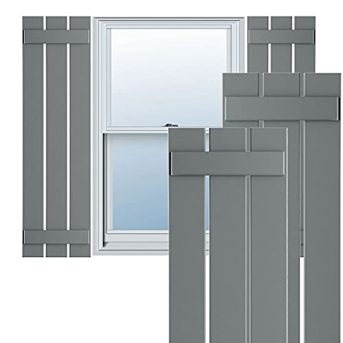 17 1/8"W x 64"H True Fit PVC Three Board Spaced Board-n-Batten Shutters, Ocean…