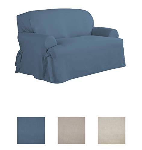Serta | Relaxed Fit Durable Woven Linen Canvas Furniture Slipcover (T-Love Seat, Indigo)