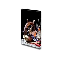 Canvas Prints Wall Art - Maritime Adventure Symbols Helm/Rudder and Telescope | Modern Wall Decor/Home Decoration Stretched Gallery Canvas Wrap Giclee Print & Ready to Hang - 18" x 12"