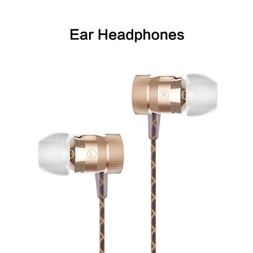Sonzi in- Ear Headphone Sports Earphone, Stereo Sound Noise Isolating Stereo Bass Earphones with Mic for 3.5mm Interface Devices （Gold）