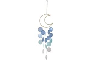 NE FASHION Blue Shell Moon Wind Chime Wall Decor Hanging Mobile Decorative Ocean Handmade Home Decor