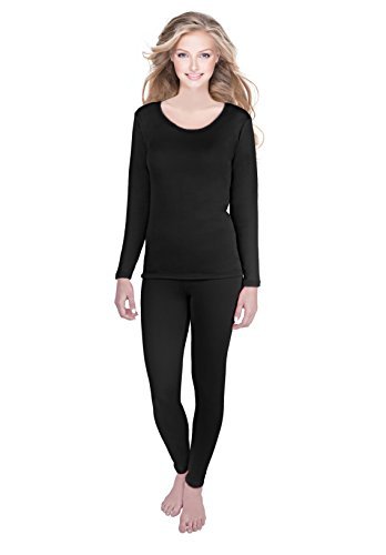 Rocky Womens Thermal 2 Pc Long John Underwear Set Fleece Lined Top and Bottom (Large, Black- Fleece Lined) - Thumbnail 3