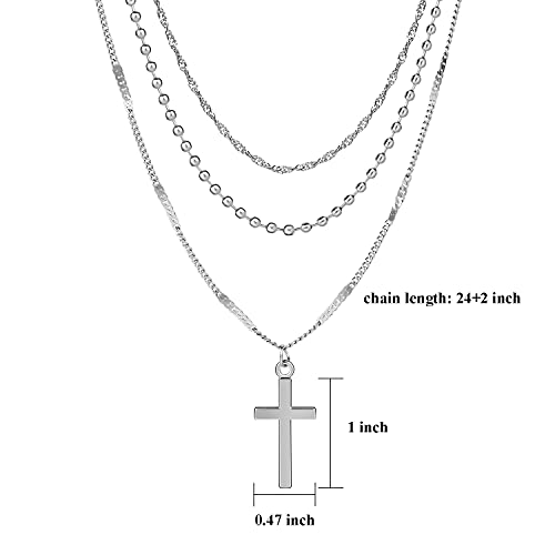 Pinsparkle Cross Necklaces For Women Men Layered Cross Necklace Dainty Necklace 14K White Gold Plated Cross Chain