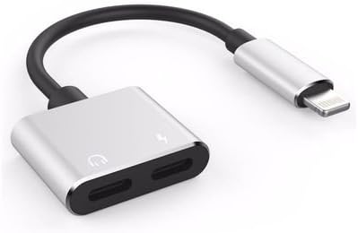 iPhone Lightning Headphone Charger Splitter, Adapter, Aux for 7, 7Plus, 8, 8Plus, X, Dual port, 2 in 1 Cable, Bomo, Support iOS 11.2.2 and Before (Silver)