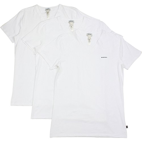 Diesel Men's Michael 3 Pack Essentials V-Neck T-Shirt, White, Large