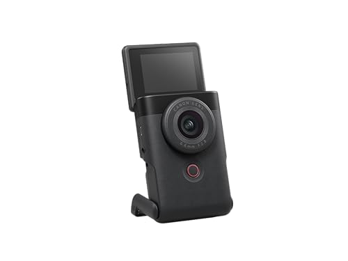 Canon PowerShot V10 Vlogging Kit Kompaktkamera - Digitalkamera (Weitwinkel Objektiv, 4k Kamera Videokamera, klappbares Touch-Display, Stereo-Mikrofon, Stativ, Streaming, YouTube, WLAN) schwarz